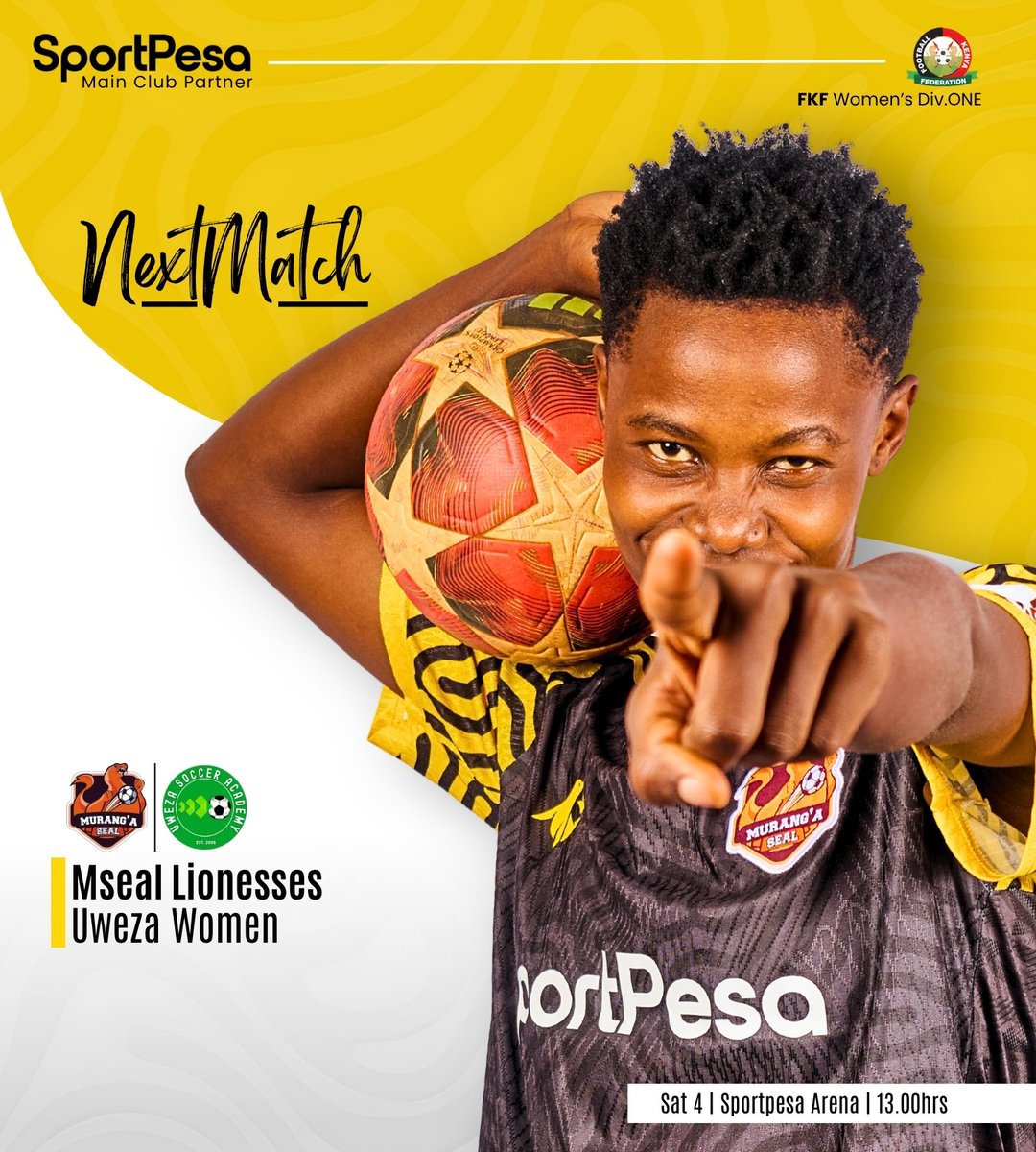 FC_MSEAL's tweet photo. Eyes on the next one. 💛🖤🔥

MSeal Lionesses 🆚 Uweza Women 
📍 Sportpesa Arena 
🗓 Saturday 4th April
 ⏰ 1300hrs
Let’s go again!

#MSealLionesses #MSealAt10 https://t.co/m5kNvFP23d