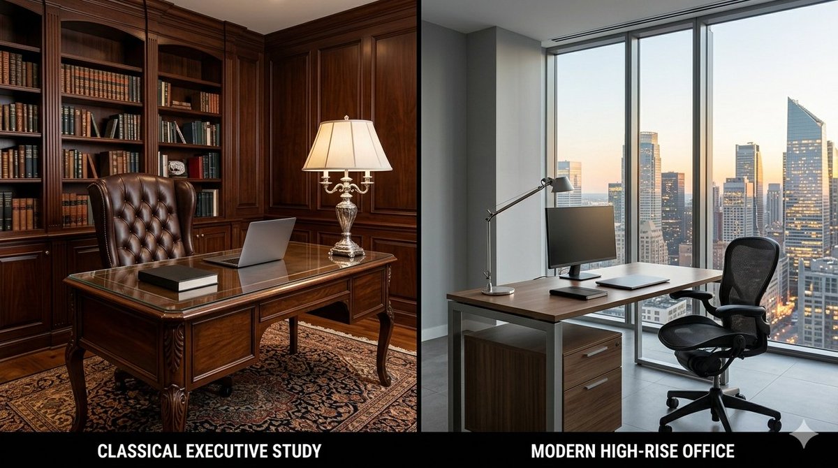 oduNIKE5's tweet image. Step 3: Finding the stage. Your avatar's background sets the tone. We explored realistic options: a sleek corporate office or a classic mahogany office/library. The choice defines your business persona. 
#EnvironmentDesign