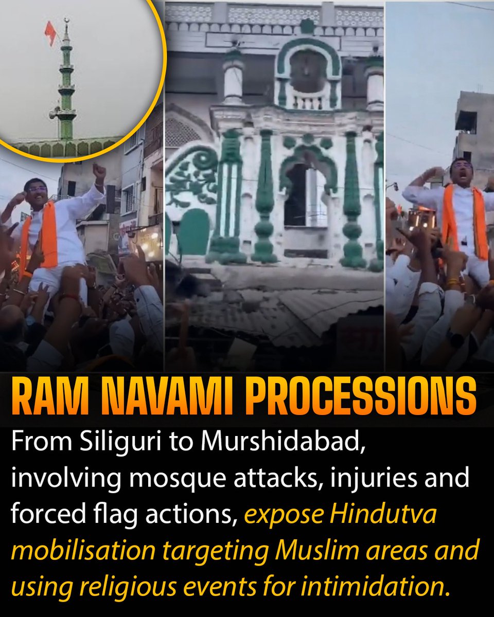 OopsW4262's tweet image. Hindutva mobilisation is increasingly turning religious processions into tools of intimidation used to provoke tensions and apply targeted pressure on Muslim neighbourhoods and spaces. Faith should unite, not become a weapon. 🚨
#IndiaExposed #Hindutva #CommunalViolence