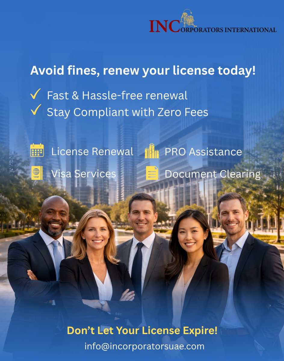 IncorporatorsAE's tweet photo. Don’t let your license expire! Stay compliant and keep your business running smoothly in the UAE. https://t.co/LLVTbdYMdc