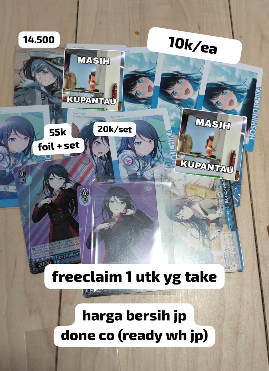 #WTS aab ichika epick foil weiss card

- harga tertera (ralat cek alt)
- bersih jp, fp only
- ordered ✅ ready wh jp
#warungprsk #warunganime #warunggame