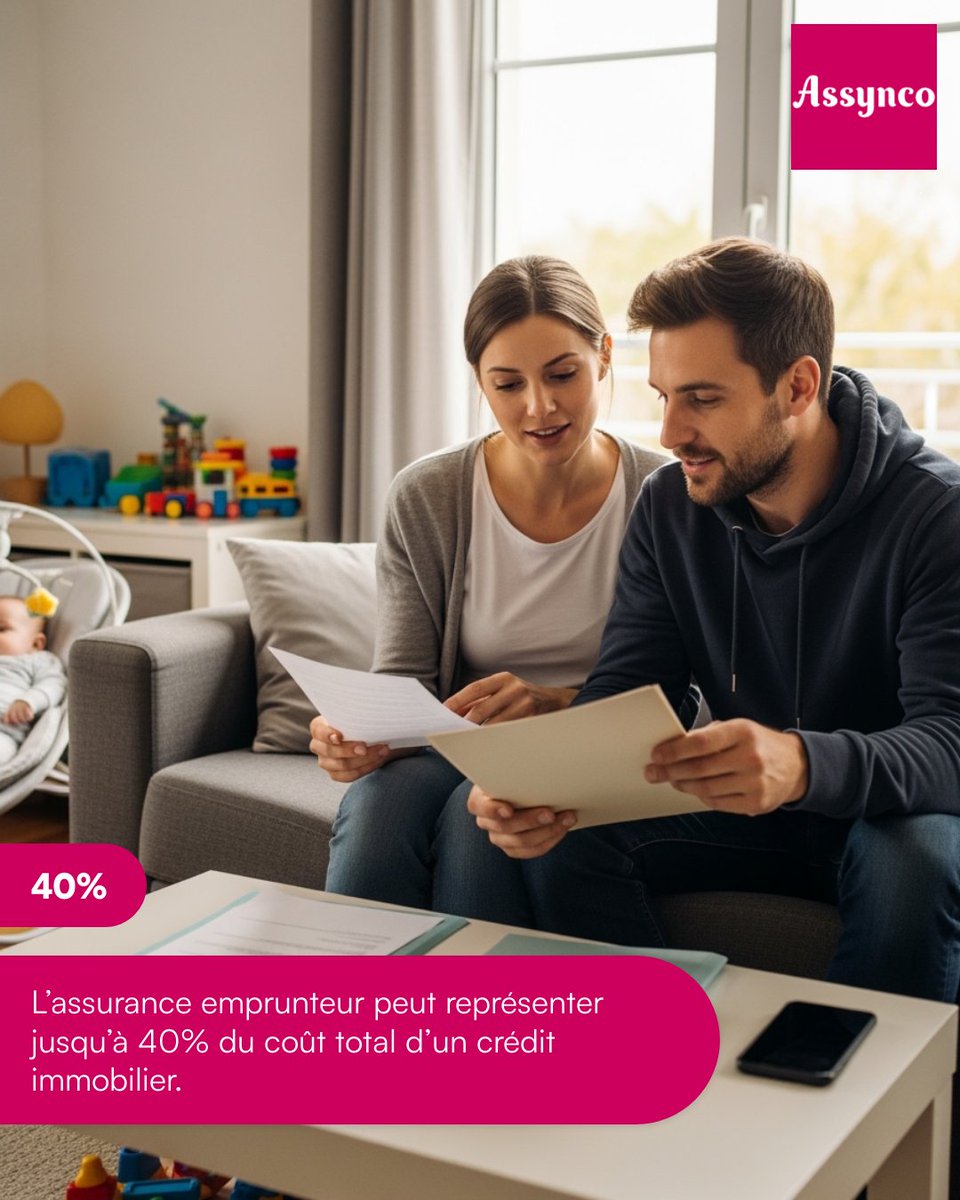 assynco's tweet photo. Saviez-vous que l’assurance emprunteur peut représenter jusqu’à 40 % du coût total d’un crédit immobilier ? Lors d’un achat immobilier, on négocie souvent le taux du prêt… puis l’assurance est signée rapidement, comme une formalité. Pourtant, sur la durée du crédit, (1/3) https://t.co/8F8IpwEFR4
