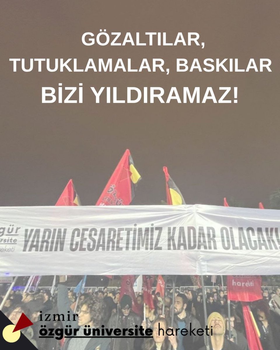 📍İzmir

Bu sabah saatlerinde gerçekleştirilen operasyonda iki Özgür Üniversite Hareketili ortağımız gözaltına alındı.

Gözaltılar, Tutuklamalar, Baskılar Bizi Yıldıramaz!