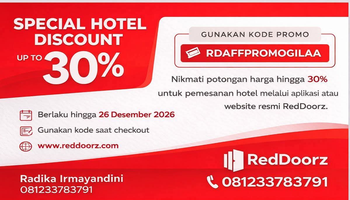 irmaa980914's tweet photo. Mau booking hotel lebih hemat? 🏨✨

Gunakan kode promo RDAFFPROMOGILAA di aplikasi RedDoorz dan nikmati potongan harganya!

Yuk staycation tanpa bikin dompet tipis 💸

#staseratuttoèpossibile #sigapmembantukita #oleholehprabowo https://t.co/U6EDxVGs2i