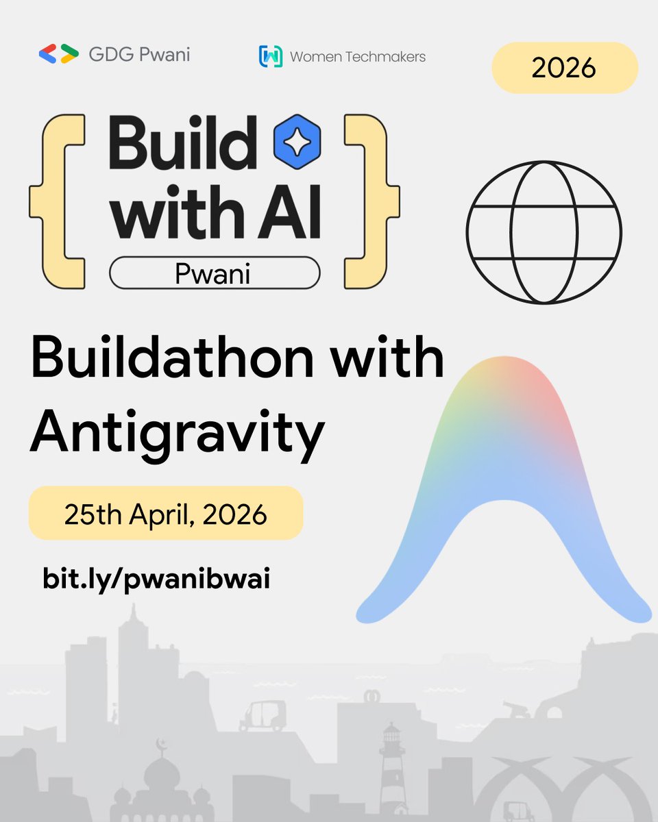's tweet image. Nia ikiwa moja, kilicho mbali huja.
​When we bring our minds together, there's no limit to what we can build! The Build with AI season is officially back. Get ready for the Buildathon with Antigravity.
​
​📅 Date: 25th April, 2026.
🔗 Secure your spot👇