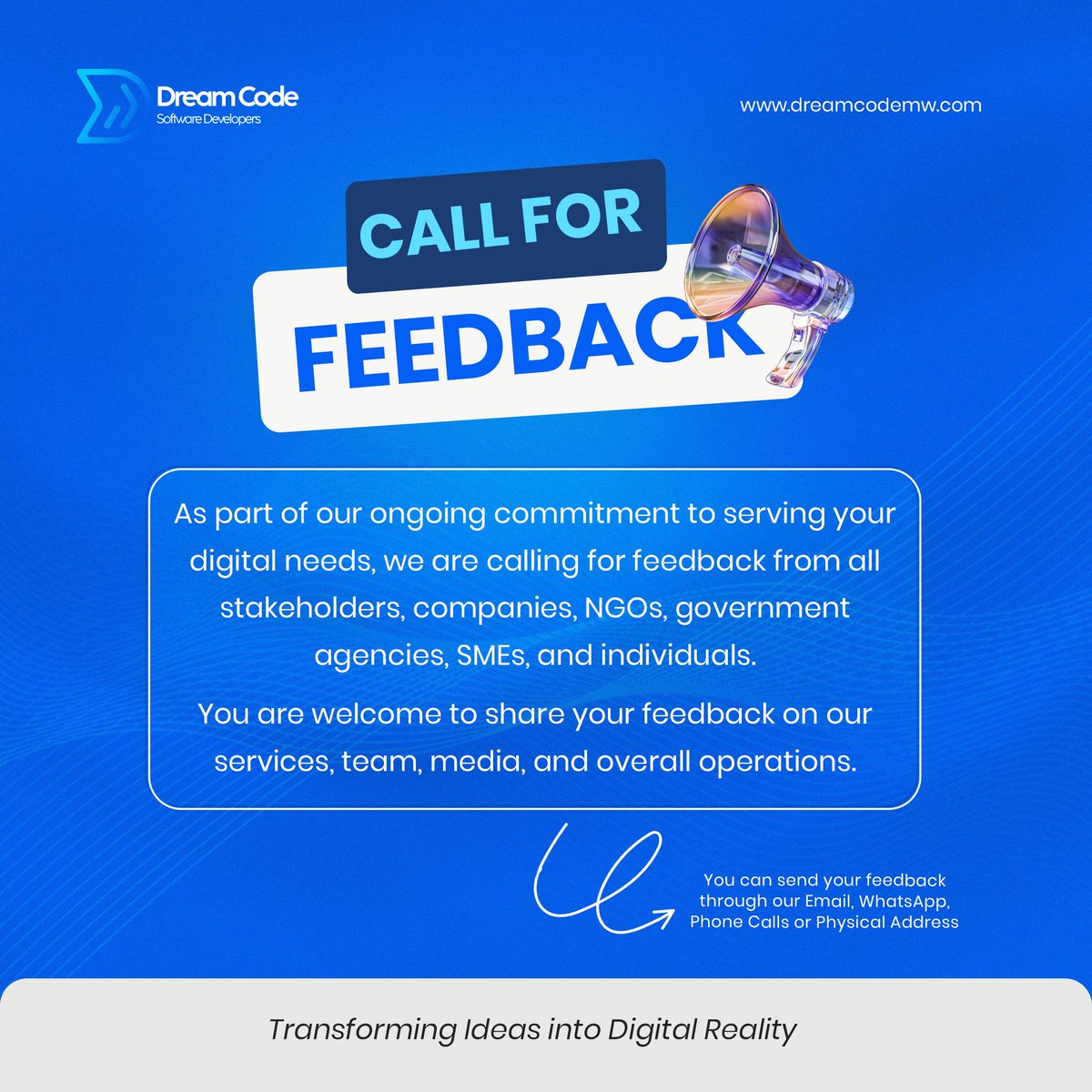 DreamCodeMw's tweet photo. We would like to hear from you! WhatsApp +265888747052 , email info@dreamcodemw.com 💙 https://t.co/RjjX12D1FM