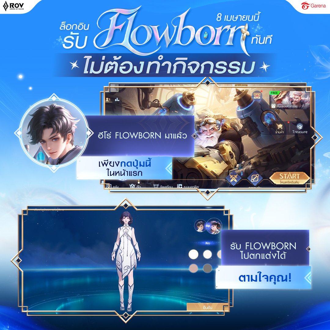 GarenaRoVTH's tweet photo. แจกฟรี 8 เมษา ไม่ต้องทำกิจกรรม❗
เข้าเกมกดรับได้เลย "ฮีโร่ใหม่ Flowborn!!" (ถาวร) ☄
#8เมษาฟรีฮีโร่ใหม่Flowborn #Flowborn #ฮีโร่ใหม่ https://t.co/fOtQy4gmD4