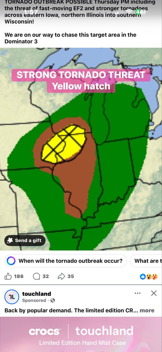 MackenzieCWana's tweet photo. @KCRG_FirstAlert Reed Timmer has a. That eastern Iowa and Illinois is Tama out of the way?? I hate tornadoes https://t.co/OHeBAKlyyI