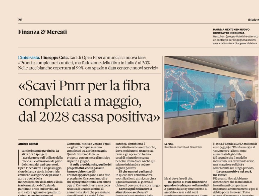 An_Bion's tweet image. Cantieri per le aree grigie (#Pnrr) completati a maggio; generazione di cassa dal 2028; per ora niente partnership con Fibercop (e anche rete unica resta in lontananza). L'intervista a Giuseppe Gola, ad di @OpenFiberIT. Oggi sul @sole24ore in #edicola #Tlc #Openfiber #Fibercop