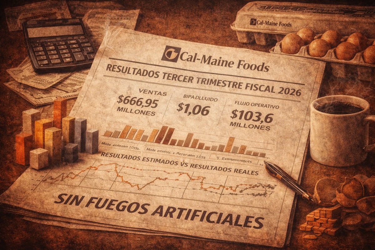 Palazonh_'s tweet photo. $CALM presenta resultados: un trimestre sólido, pero sin fuegos artificiales. 🧭☕️

Cal-Maine Foods ha cerrado su tercer trimestre fiscal de 2026 con ventas de 666,95 millones de dólares, un BPA de 1,06 dólares y un flujo operativo de 103,6 millones. 📊

El mensaje de fondo es nítido: el negocio sigue funcionando bien, pero ya no vive del viento de cola que dejaron los precios extraordinarios del huevo en años anteriores. 🛡️

Lo que nos deja este informe:

$CALM es una empresa fácil de leer. Cuando los precios bajan, la cuenta de resultados lo nota al instante. 
No es un trimestre para tirar cohetes, pero sí una lección de cómo se comporta una defensiva real cuando el entorno deja de empujar a favor. 🧱📈

Lo relevante: la división de prepared foods sigue ganando peso (219,2 millones en ventas). Esa diversificación interna es el "colchón" que suaviza la volatilidad típica de las materias primas.

Mi lectura:
No busques aquí una historia de crecimiento explosivo. $CALM no enamora por narrativa, enamora por ejecución. 

Siguen haciendo lo que importa: mantener la caja limpia, aguantar el ciclo y, sobre todo, seguir pagando un dividendo que te permite dormir tranquilo mientras el mercado hace ruido. 🛡️

En un sector que a veces parece un casino, ver una compañía que simplemente hace bien su trabajo, y te reparte parte de ese éxito de forma constante, ya es mucho.

(Opinión personal educativa. No es asesoramiento financiero. DYOR).