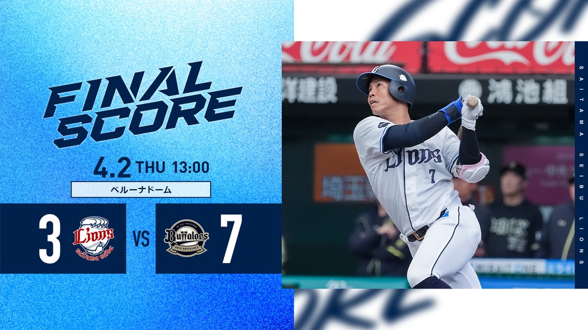 4/2 結果] L3-7B 3回 #桑原将志 選手の適時二塁打で先制。 しかし直後