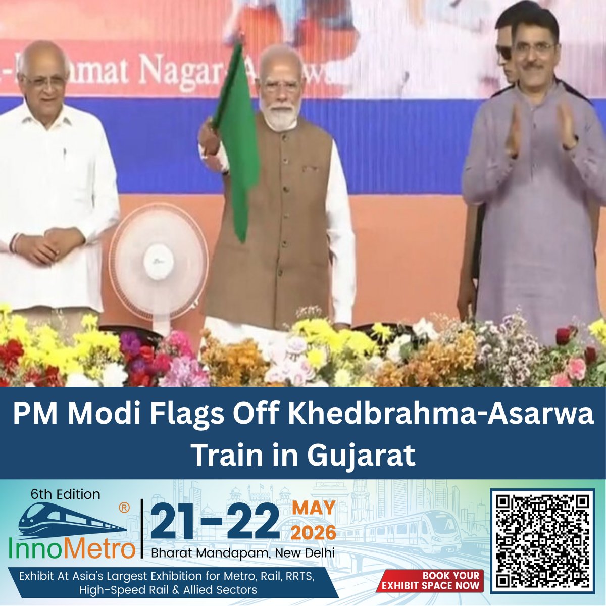MetroRailNewsHQ's tweet image. PM Modi Unveils Rs. 20,000 Crore Development Surge in Gujarat, Flags Off Khedbrahma-Asarwa Train.
#PMModi #GujaratDevelopment #TrainLaunch #Khedbrahma #Asarwa #Rs20000Crore #Infrastructure #IndianRailways