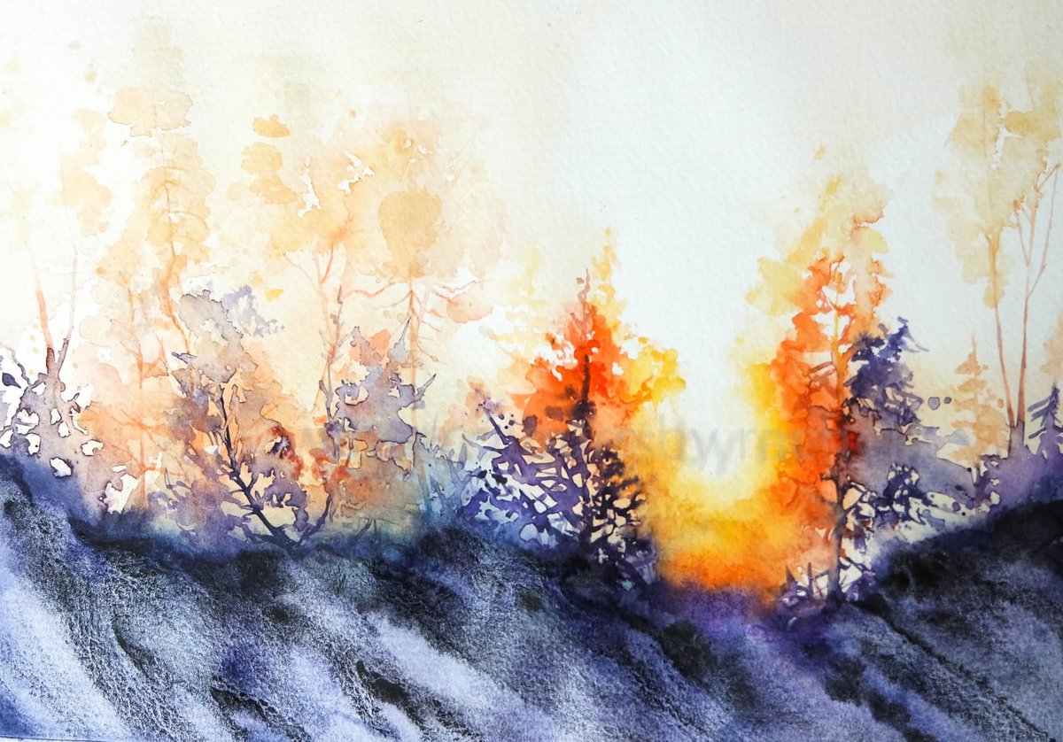 Elidanza's tweet image. Here comes the sun.....

Happy Thursday x

#landscape #watercolour #sunlight 
#trees #painting