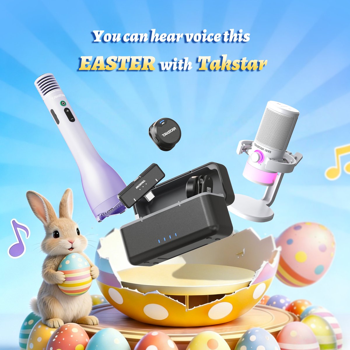 🐰🌸 Easter greetings from #Takstar!   Let H5, V2,  and GX3 make your spring streams sound stunning.  🎙️💐