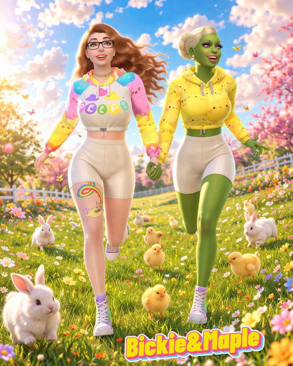 BickieLaLa's tweet photo. Me n Maple easter art!! 🐥🐰✨💖

#sims4edit #aiart #easter #BickieAndMaple #bffs https://t.co/yfWaK9nu5B