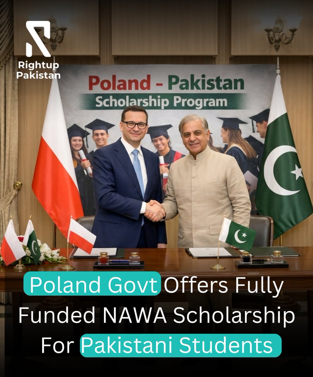 PakRightup's tweet photo. Poland Govt Offers Fully Funded NAWA Scholarship For Pakistani Students
#Poland #Scholarship #NAWA #PakistaniStudents https://t.co/6SggXu4D5v
