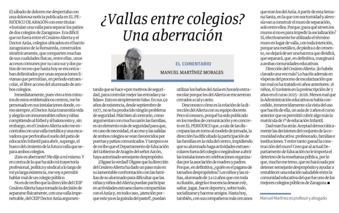 LacaMariano's tweet photo. El muro de la vergüenza. Separar para destruir. Y todo al amparo de la Administración Pública. @aragonpsoe @GobAragon @ https://t.co/prqgt7jK3W