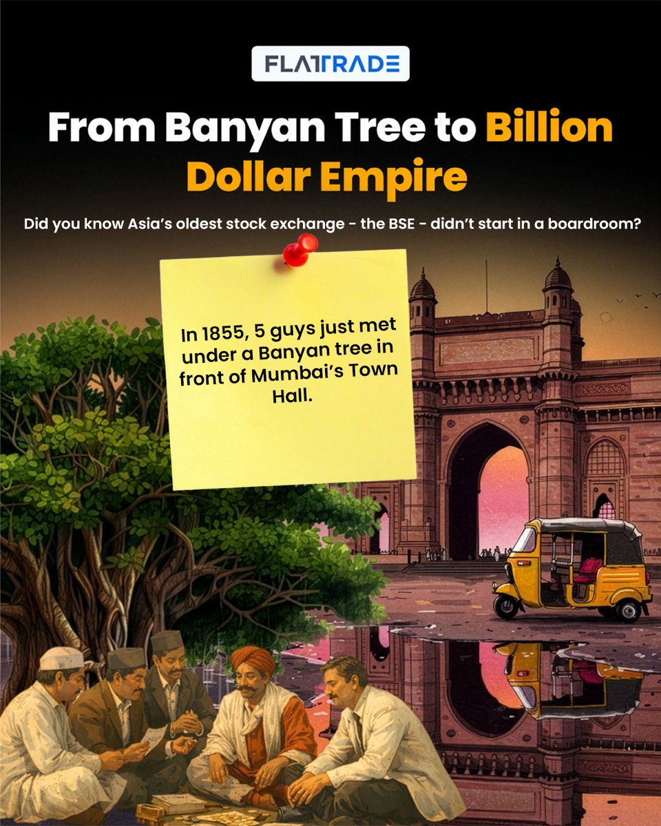 Flattradein's tweet image. From ₹1 under a tree… to a financial giant 🌳💰
That’s how Bombay Stock Exchange began.
Reminder: Big wealth doesn’t start big — it starts consistent.
Your SIP today = your empire tomorrow 📈 

Start your SIPs with us today at Zero Commission! 

#flattrade #zerobrokerage
