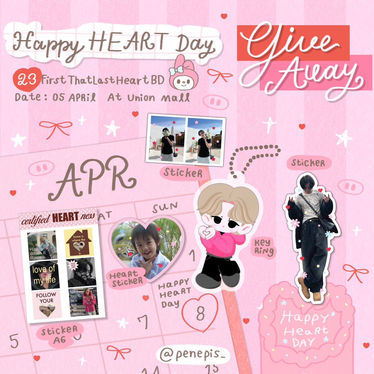 penepis_'s tweet photo. pls kindly rt ♡ྀི

.𖦹 ׂ ˖ 🎀 giveaway ⋆⑅꙳ 
#23rdFirstsThatLastHeartBD

🎂 BD gifts ; 40 set
      —keyring 1 ea
      —sticker a6 1 ea
      —sticker 3 ea
🎞️ rt and show this tweet ka

💐 5 April 2026
🐽 location : Union Mall

💌ฝากมารับอ้วมด้วยนะคั้บบ🤍
#23rdGiveawaytoCHU https://t.co/Qod2uQpgqn