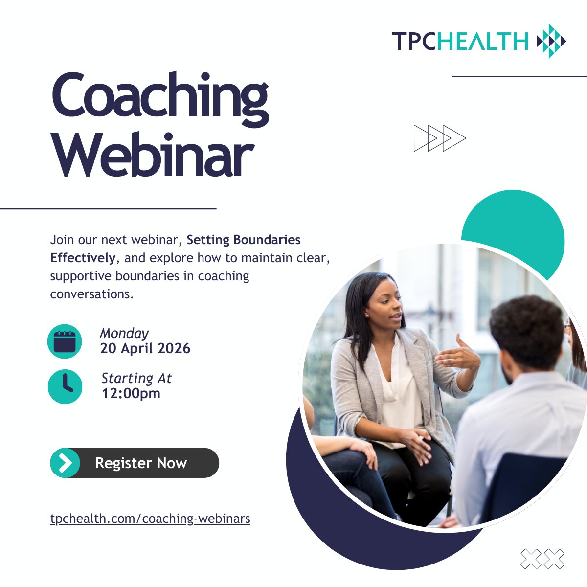 TPCHealth1's tweet photo. Setting boundaries is not about limiting support.

It creates clarity, maintains focus, and keeps work within scope.

Our April Coaching Webinar explores practical ways to communicate limits while maintaining coaching rapport.

Register: https://t.co/UlSI5ZHSoY

@AndrewTPC https://t.co/0KOxvEAMha