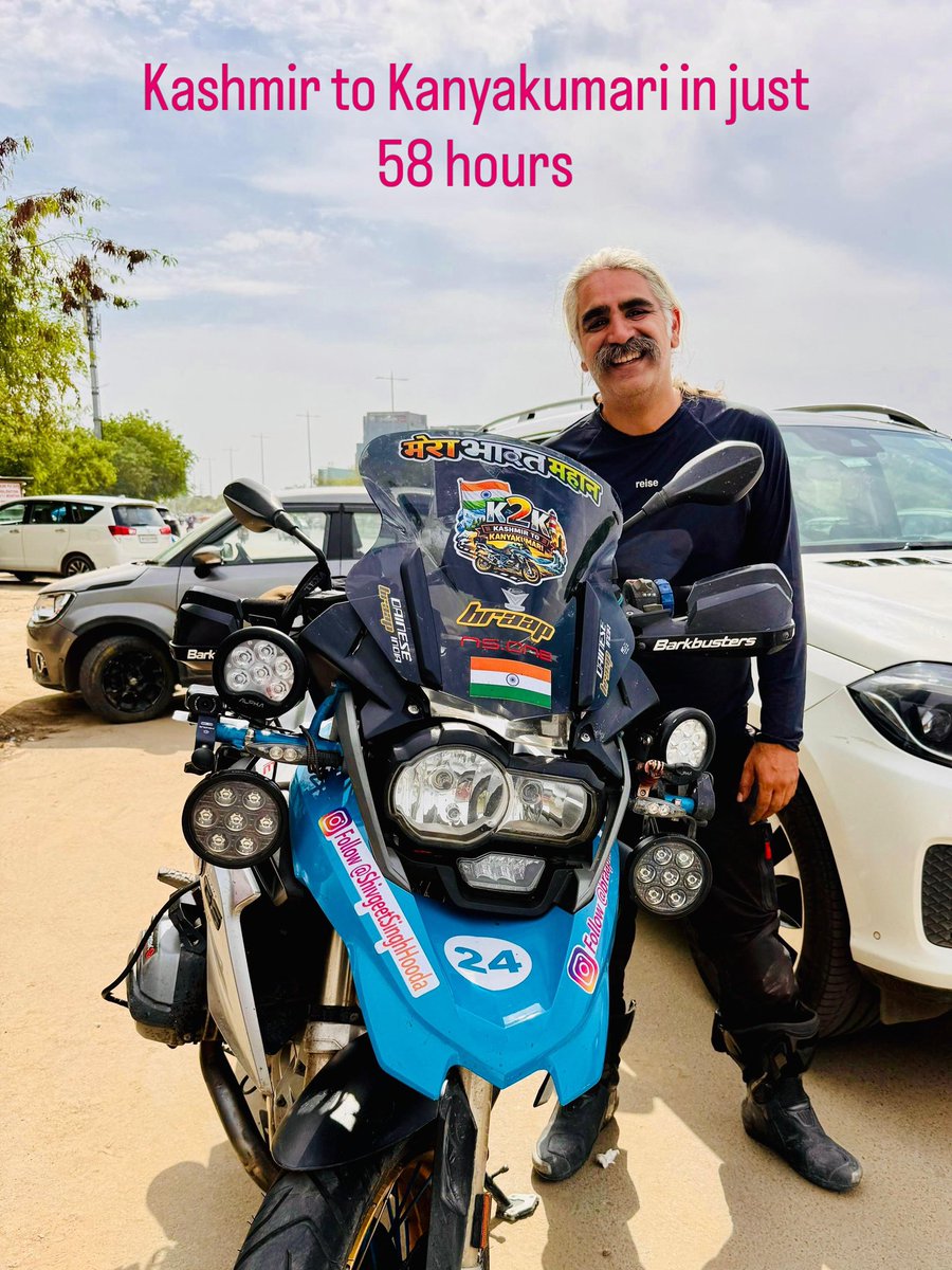 37VManhas's tweet image. Kashmir to Kanyakumari in just 58 hours …

Let’s wish Shivjeet Singh Hooda all the best who has started from Srinagar on April 1st at 0400 hrs and after covering 3770 KMs will be reaching KanyaKumari on April 3rd at 1300 hrs.

MATA RANI keeps blessing him..

#bikeride #solo