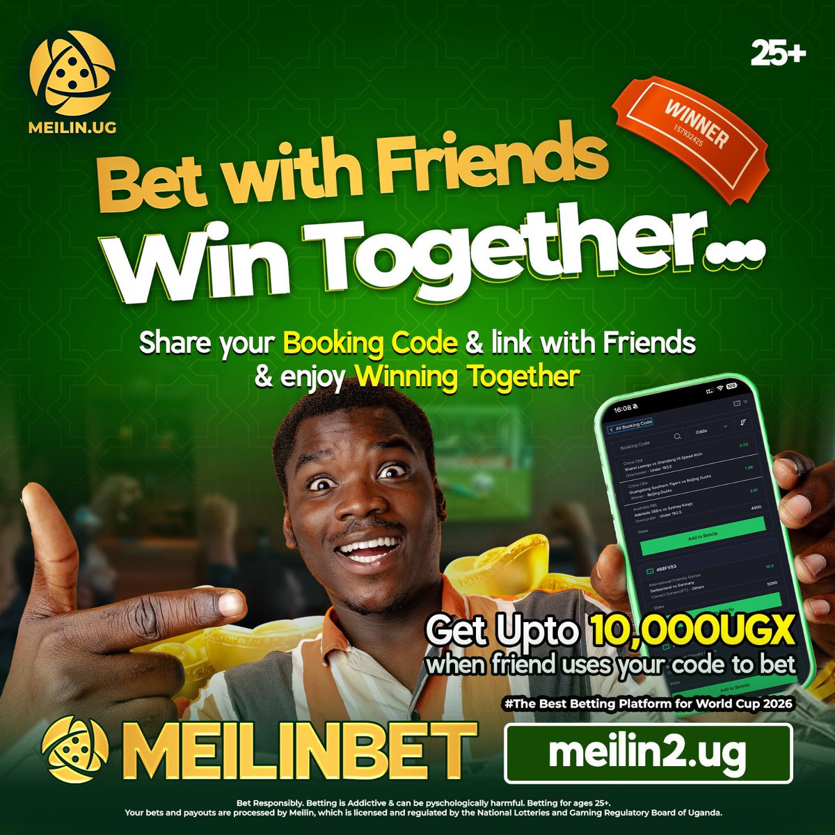 It’s time to stop betting alone 
Share your booking code with your Top G’s and earn up to 10,000UGX💰
The more squad , the bigger the wins 🔥
Click ➡️ meilin2.ug to place your bets 

Let’s eat Together 👊
#WinWithMeilin