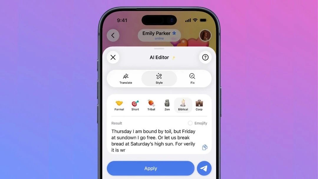 Telegram introduces AI text editor for rewriting, shortening, and translating messages directly in chat 🧠✨. Plus, a bot builder for automating surveys, funnels, document workflows, and more. Effortless multitasking while enjoying your coffee ☕️. #AI #bots