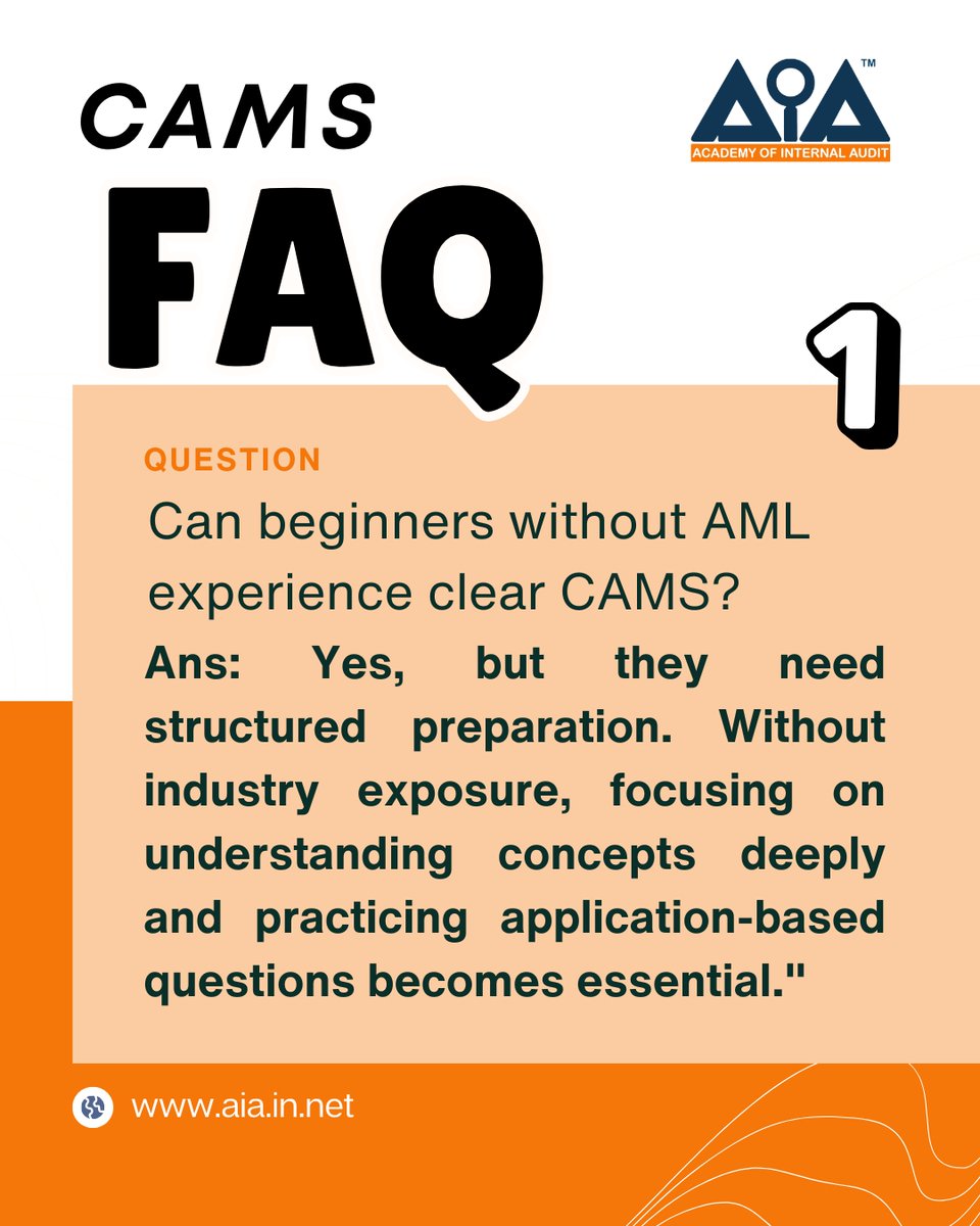 AcademyAudit's tweet image. Still confused if CAMS is “for you”?
That’s why we’re starting this FAQ Series—
to clear what actually matters (and what doesn’t).
Just straight answers that help you move forward with clarity.

#CAMS #AML #FinancialCrime #Compliance #AuditLife #CareerInFinance #Upskill #AIA #FAQ
