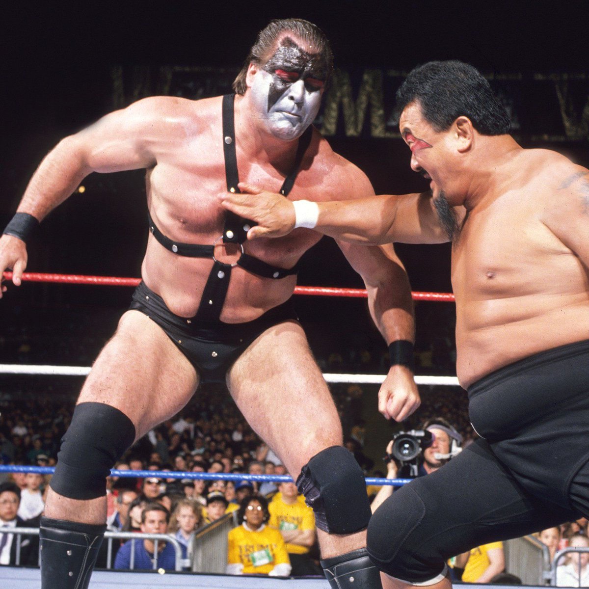 WWFWrestling1's tweet image. 📸 On this day in 1989, Mr. Fuji dons his wrestling tights to tag with his Powers of Pain at WrestleMania V. #WWF #WWE #Demolition #PowersofPain #MrFuji