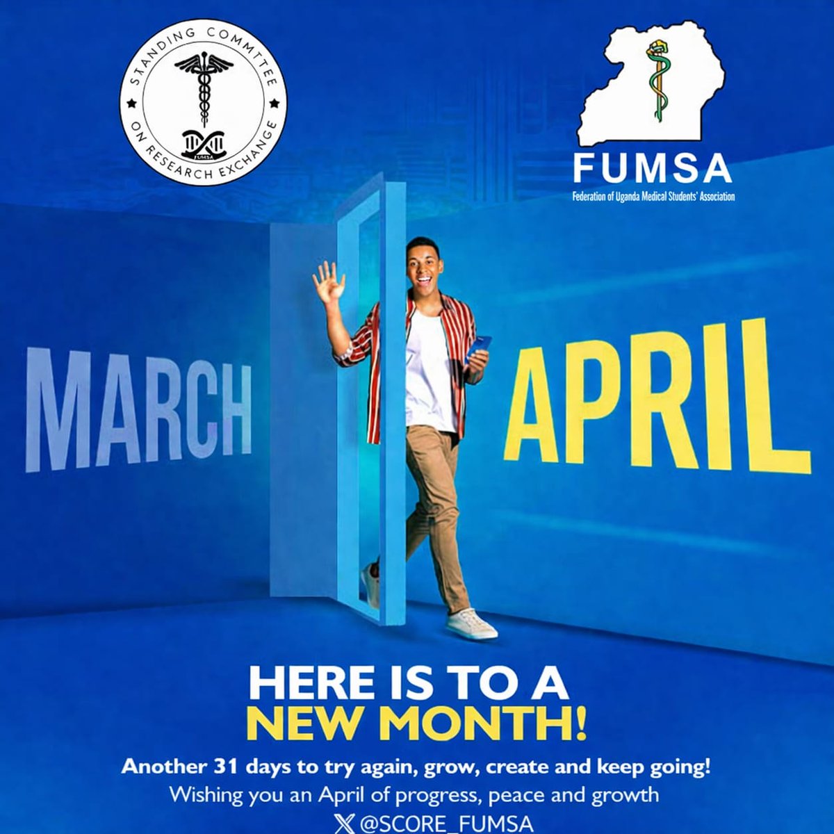 Score_Fumsa23's tweet photo. HAPPY NEW MONTH, APRIL....from SCORE-FUMSA.... May the new month come with beautiful ideas....research questions, and marvellous projects....😎😎😎. 
Big ups to all Research enthusiasts, Latenight readers, Protocol drafters❤️🔥. 
#Medschool#Research#LORES# NORE# SCORE#IFUMSA#Ug https://t.co/6u9oNHSmY4