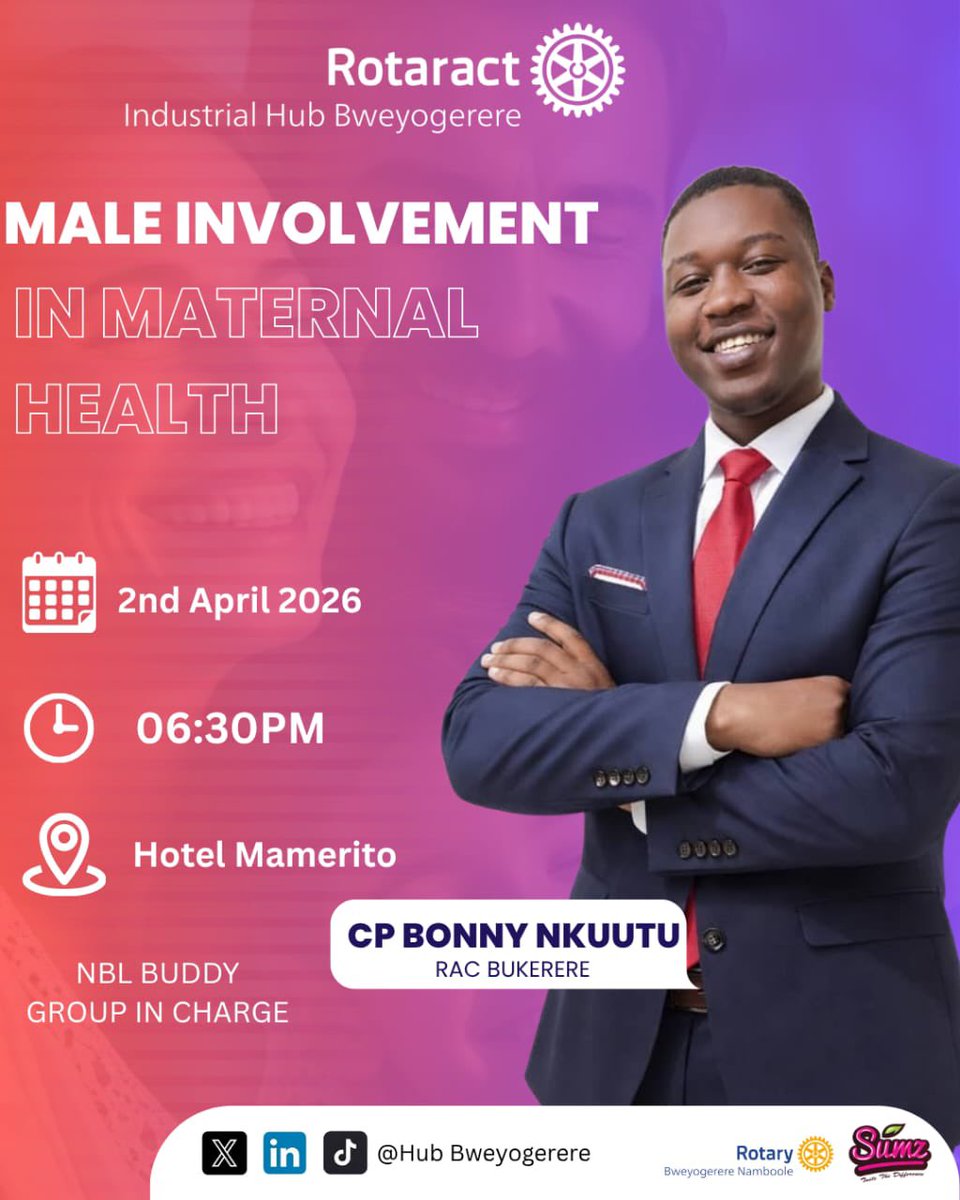 Male Involvement in Maternal Health

Join us this Thursday with CP Bonny Nkuutu to explore how men can support maternal health. Stronger families, safer mothers, better communities.

📅 2nd April 2026
⏰ 6:30 PM
📍 Hotel Mamerito

#TheHubbersThursday #RotaryEyamba