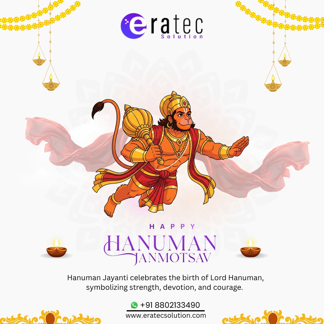EratecSolution's tweet photo. Happy Hanuman Jayanti 🙏

May Lord Hanuman bless you with strength, wisdom, and courage.
Wishing everyone a शुभ Hanuman Janmotsav! 🔥

#HanumanJayanti #HanumanJanmotsav #JaiHanuman #Blessings #FestivalOfIndia #Devotion #Strength https://t.co/IQtSNKCbXm