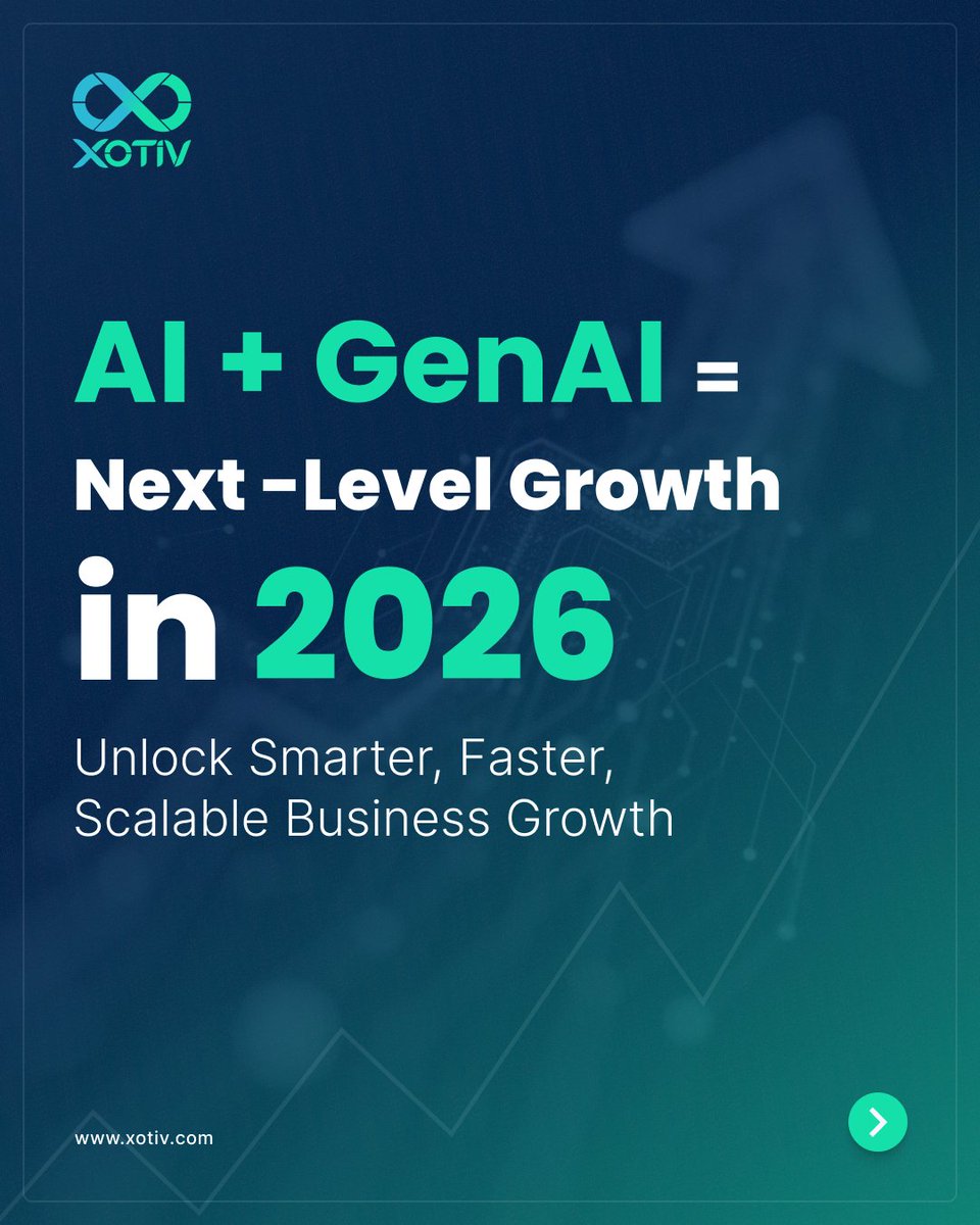 xotiv_tech's tweet photo. AI &amp; GenAI are already shaping business growth in 2026.

Work smarter, decide faster, and reduce manual effort. From marketing to sales to support, AI is driving efficiency, better customer experiences, and more revenue.

The real risk? Starting too late.

#AI #GenAI https://t.co/MPdtjININa