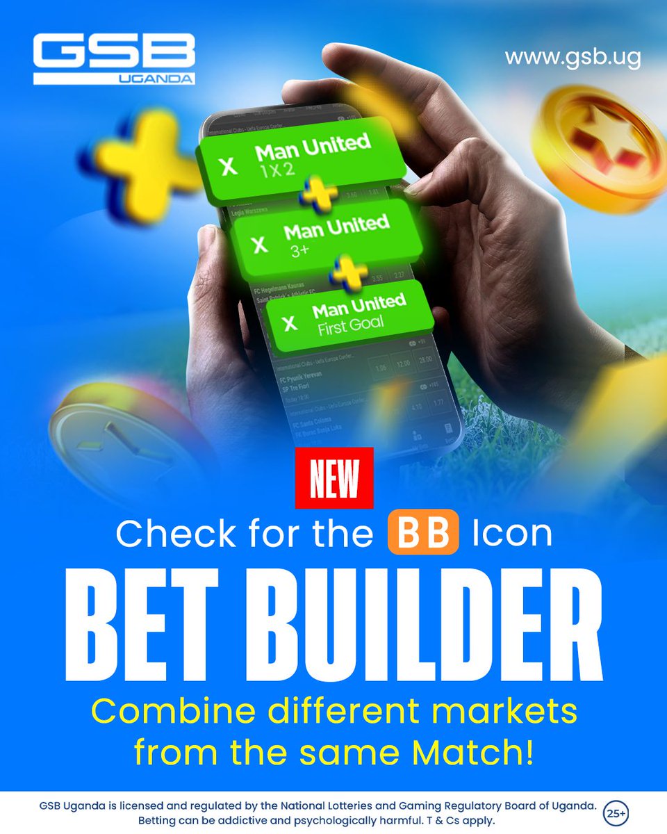 GSB_Uganda's tweet photo. In here, you can combine multiple markets from the same match into one powerful wager.
Match results, goals, corners, etc. on One Slip. ๐๐๐ญ๐ญ๐๐ซ ๐๐๐๐ฌ ๐ ๐๐พ https://t.co/4q4wgXKyYG
#GSBUganda | #SportsBetting | #BetBuilder | #SportsPromo | #BoostOdds | #CombineGames | #BetterIsHereUG