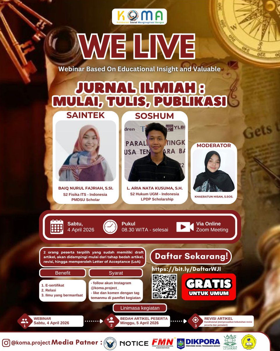 hideakichahi's tweet photo. @unicefess Webinar terkait pembuatan jurnal, GRATISS+BERSERTIFIKAT. 2 org yg sudah ada artikel nanti dibantu revisi sampai dapat LoA secara gratiss🤩🤩

Daftar sekarang : https://t.co/l0FtlehLeX‼️ https://t.co/bXIGIhURiC