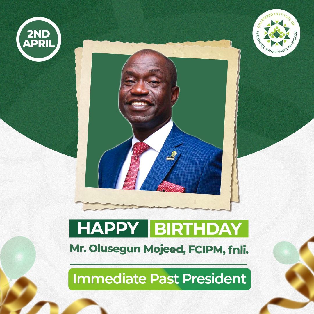 cipmnigeria's tweet photo. Join us as we celebrate our Immediate Past President,  Mr. Olusegun Mojeed, FCIPM, fnli, on his birthday. 🥂🎉

May the year ahead be filled with growth, impact, and continued success.

Happy Birthday, Sir! 🎂🎉

Best wishes from everyone at the Institute. https://t.co/XG2U6tdSdc