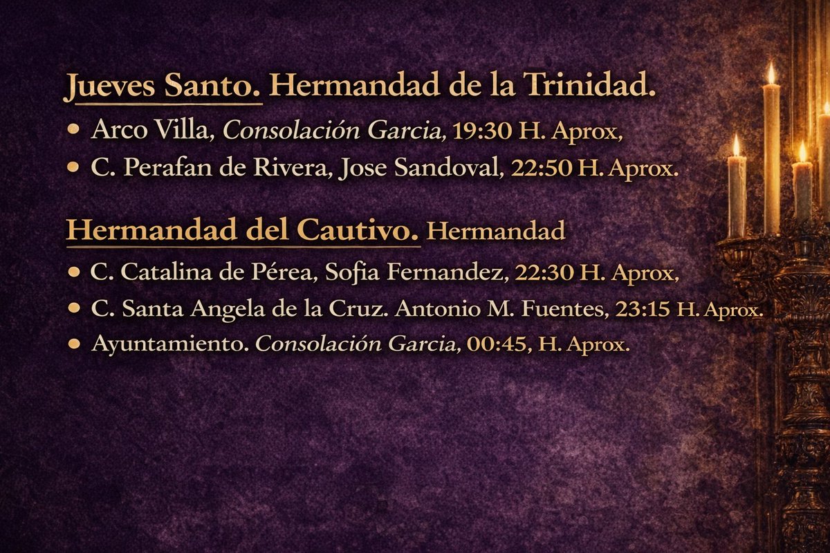 ACLASAETANSP's tweet photo. Saetas que podeis escuchar en la tarde de este Jueves Santo. 

Lugar, hora aproximada y Saeter@. https://t.co/D9R0TVkLXr