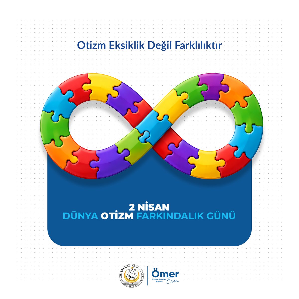 Otizm bir hastalık değil, farklılıktır. 🎗️
Farkındayız ve yanınızdayız. 💙
2 Nisan Dünya Otizm Farkındalık Günü Kutlu Olsun. 🧩

#KapadokyanınBaşkenti
#GöremeBelediyesi