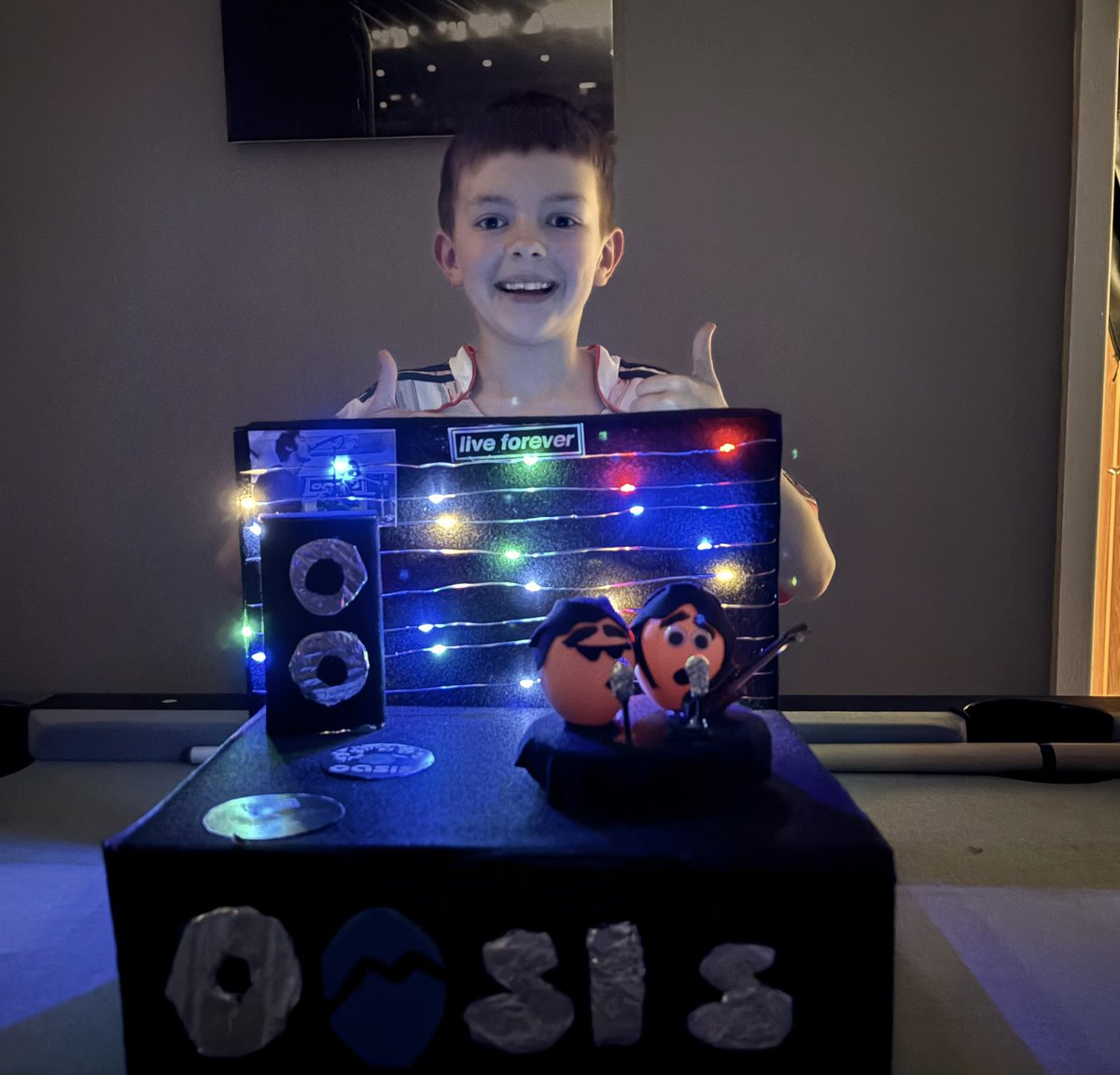 kelikev1981's tweet photo. My biggest Oasis fan !! Thought of this for his Easter egg competition at school . @liamgallagher @NoelGallagher my boy would love a response 💙 https://t.co/HcrKCSWryz