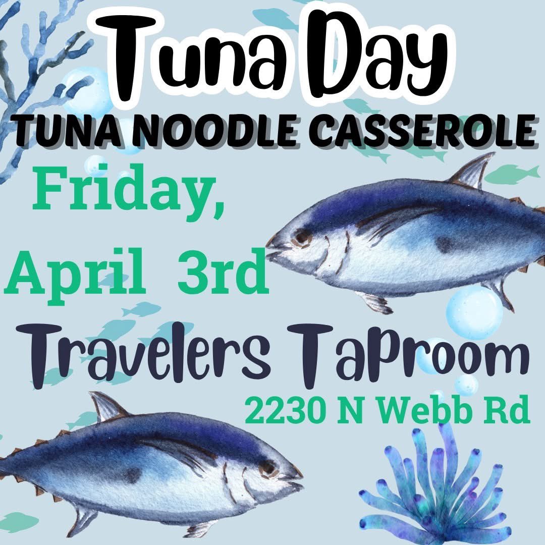 LENT MENU for FRIDAY, APRIL 3rd
TUNA NOODLE CASSEROLE
Travelers Taproom 
2230 N Webb Road
Grand Island
<a href="/Dr_Jeff_Edwards/">Jeff Edwards</a> 
<a href="/TravelersTapGI/">TravelersTaproom</a>