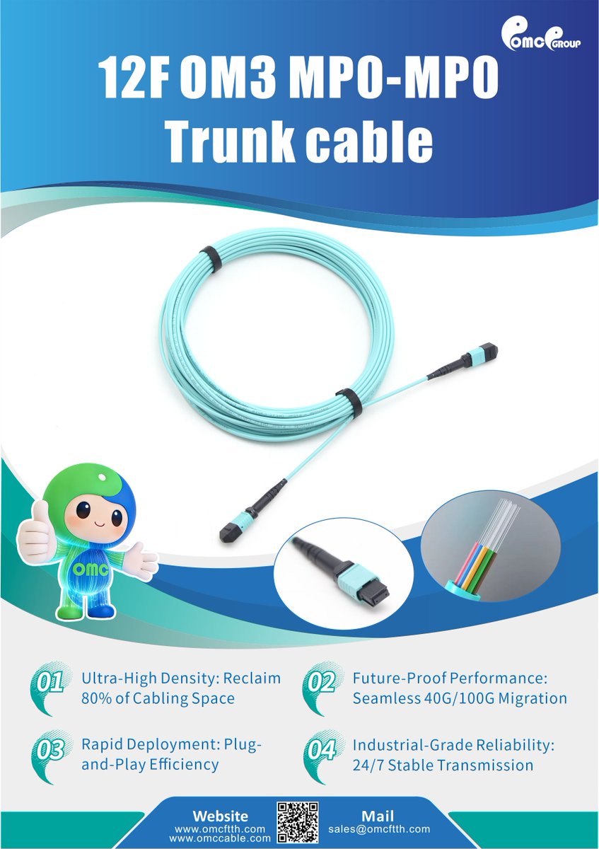 OMCFTTH's tweet photo. 🔥12F OM3 MPO-MPO Trunk cable

Check it out 👉Websites: https://t.co/tlxI9e0uwX | https://t.co/EDr2Zjw2i8
Email: sales@omcftth.com

#OM3Cable #MPOTrunk #FiberOptic #DataCenter #HighDensityCable #12FiberOptic https://t.co/py6hgvGDLb