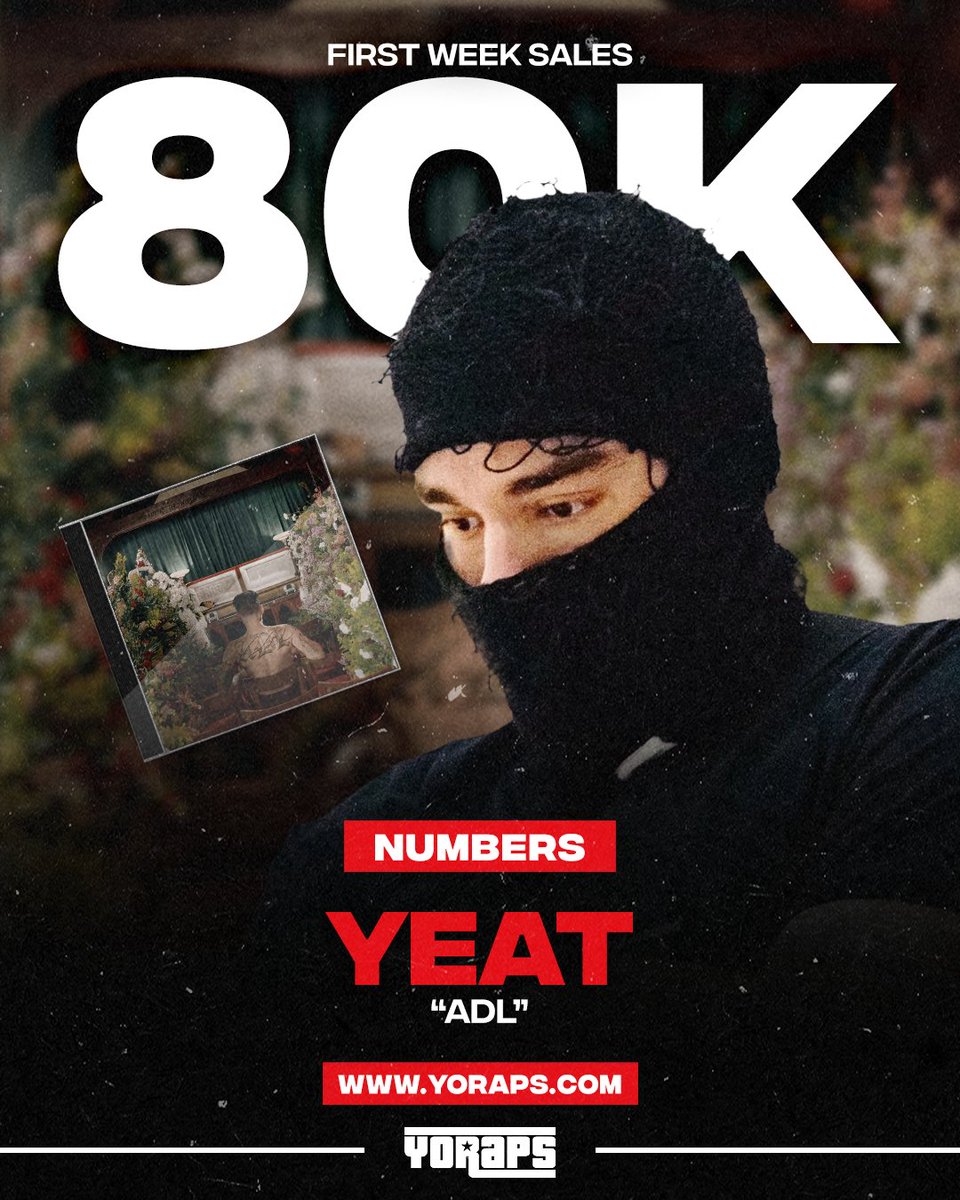 YoRapsMagazine's tweet image. 🔥 #NUMBERS: #Yeat's new album, “ADL”, is projected to sell approx. 80K in its first week.

Solid or low numbers ⁉️
---
✅ Yo! Raps: yoraps.com
🚀 Yo! PR: yo-pr.com