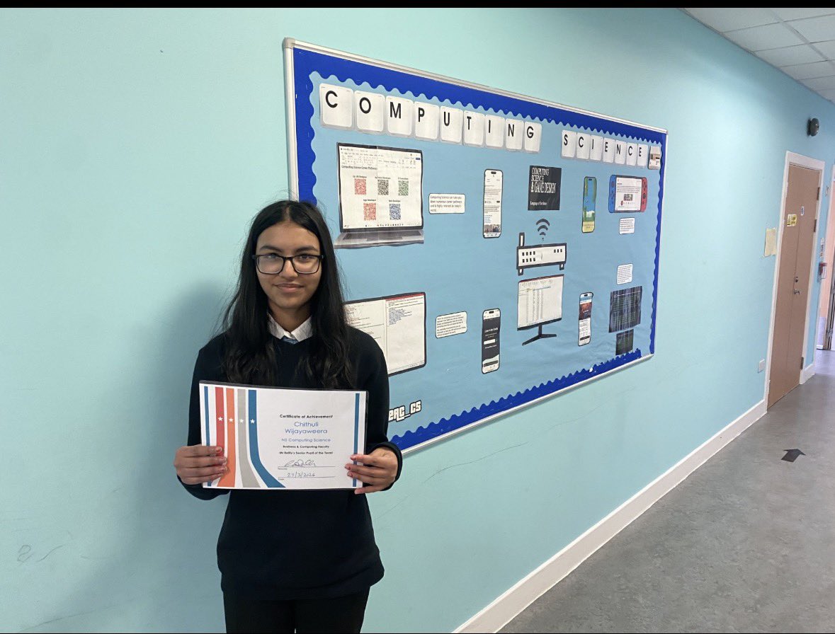 Well done to Mr Reilly’s pupils of the term. Michael Paterson for S3 Computing Science and Chithuli Wijayaweera for N5 Computing Science. Keep up the brilliant work and positive attitude! <a href="/Grove_Academy/">Grove Academy</a> and <a href="/pcgroveacademy/">Grove Parents</a>