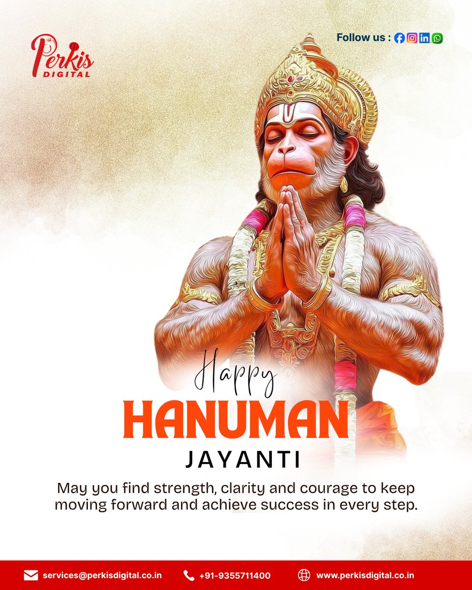 PerkisDigital_'s tweet photo. Happy Hanuman Jayanti🌼

Inspired by unwavering devotion and inner strength, stay consistent, focused, and keep building meaningful growth with Perkis. 

#hanumanjayanti #perkisdigital #growthmindset #consistencyiskey #digitalgrowth https://t.co/s9cUuMIQfi