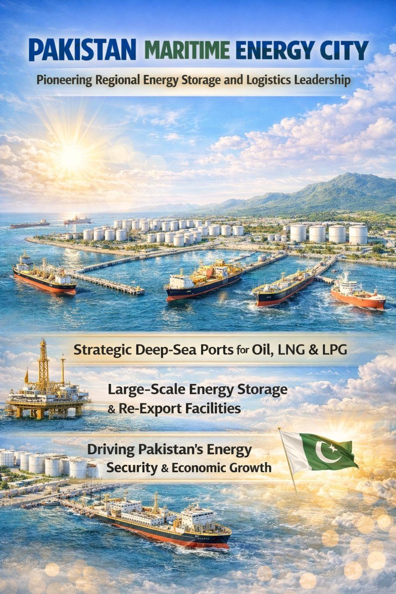 AbdulQadir906's tweet image. Pakistan is poised to transform regional energy and logistics through PMEC—a center for oil, LNG, and LPG storage and re-export. Key coastal ports will boost supply chains and draw investments.
#PMECHub #PakistanProgress #EnergyGateway #TradeExpansion