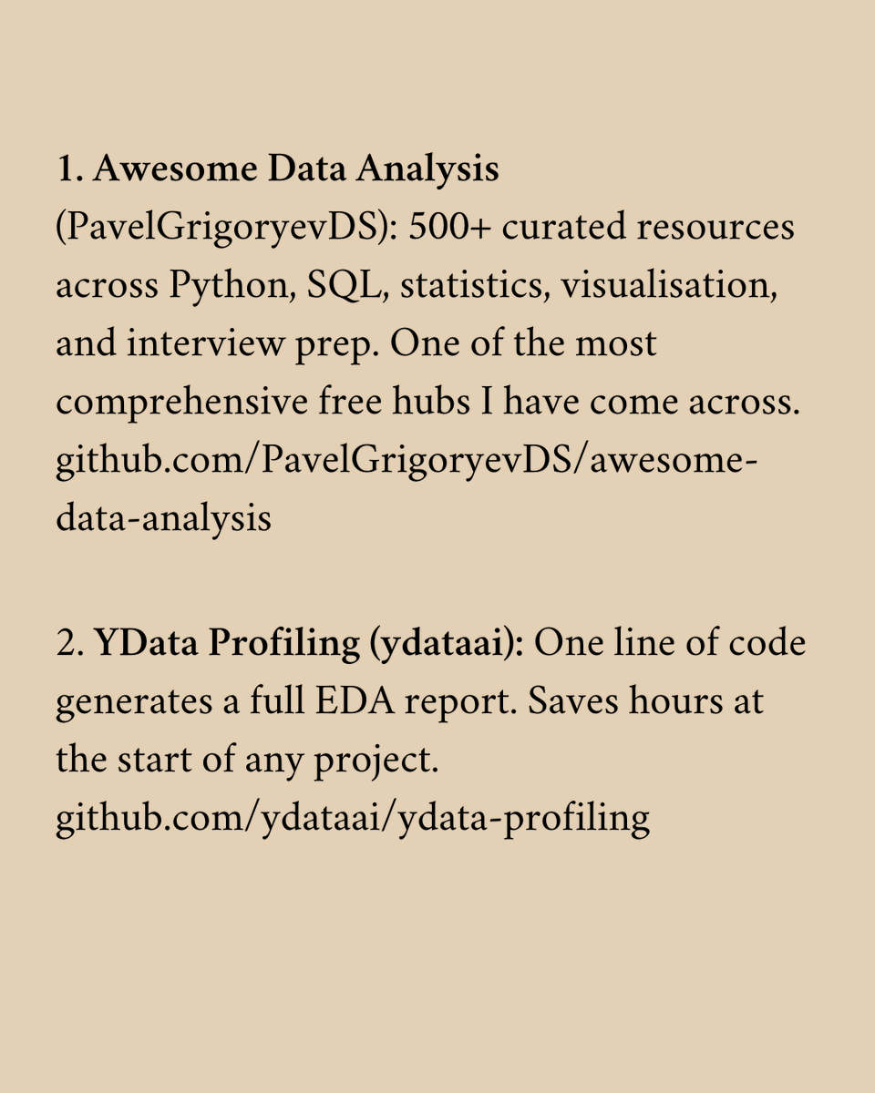 KarinaData's tweet photo. GitHub is one of the most underused free resources in data. 

Here are 10 repositories worth bookmarking, covering data analysis and data science: https://t.co/CGOzxRJXft