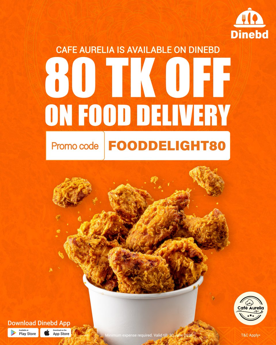 Dinebd_official's tweet image. Cafe Aurelia is now available on Dinebd! Order delicious dishes on Dinebd and get 80 Tk off instantly.

Play Store Link: play.google.com/store/apps/det…

App Store Link: apps.apple.com/gb/app/dinebd/…

Page Link: facebook.com/share/1KN25iUs…

#dinebd #dhaka #FoodAtYourFingerTips