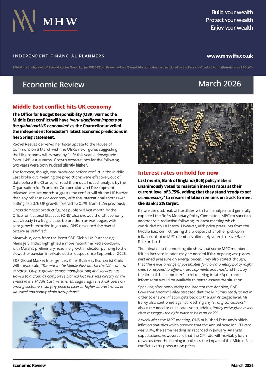 beyondadvicegrp's tweet photo. Our latest monthly Economic Review is out. Download it along with other newsletters here.

https://t.co/NMzzQ2GhXq

If any of the content resonates with you, get in touch for a free review of your circumstances.

#economicreview #mhwifa #financialadviser https://t.co/wvxZhoyNny