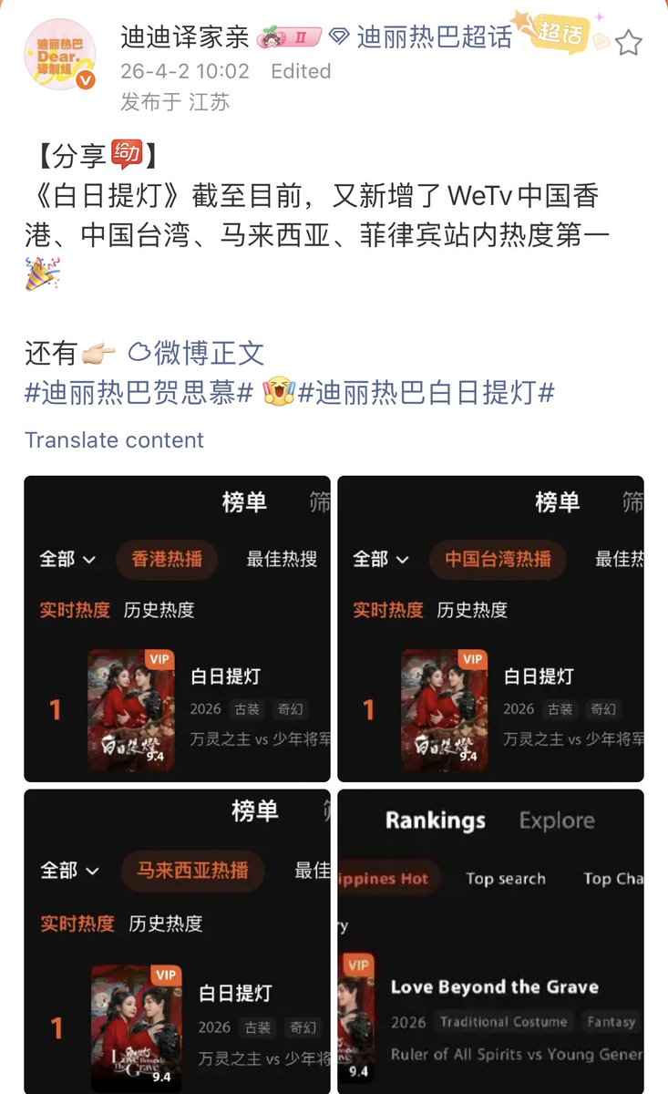 Congratulations to LBTG🎉

Ranked 🥇on WeTv app in
Singapore, Korea, Japan, Vietnam, US, Indian, Hong Kong, Taiwan, Malaysia &amp; Philippines 

#Dilraba #Dilireba #ตี๋ลี่เร่อปา