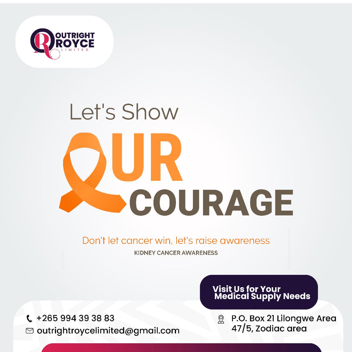 OutRightRoyce's tweet image. Outright Royce stands with you—let’s show our courage and raise awareness for kidney cancer. 

#OutrightRoyce #KidneyCancerAwareness #FightCancer #HealthAwareness #StayStrong #Lilongwe #Malawi